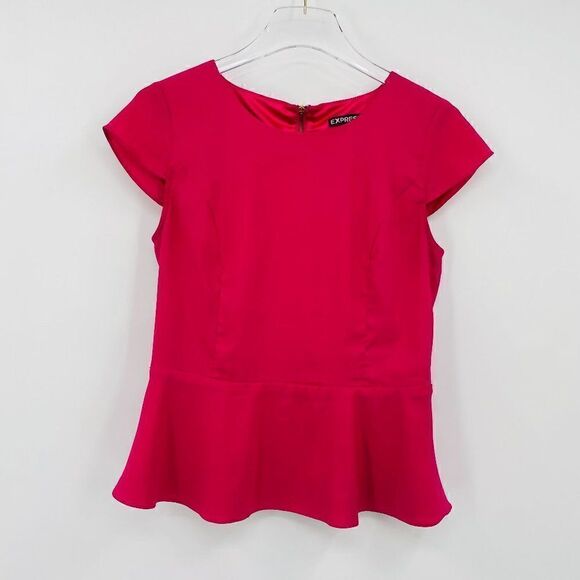Express Size Small Pink Cap Sleeve Peplum Hem Zip Back Blouse Top - Picture 1 of 7